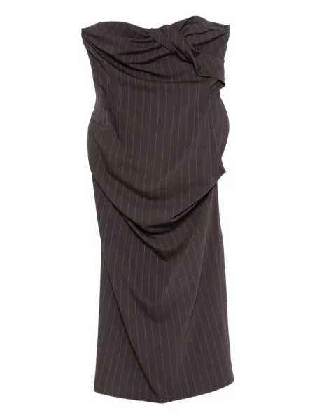 Mała sukienka mini Magda Butrym w paski garniturowa brązowa