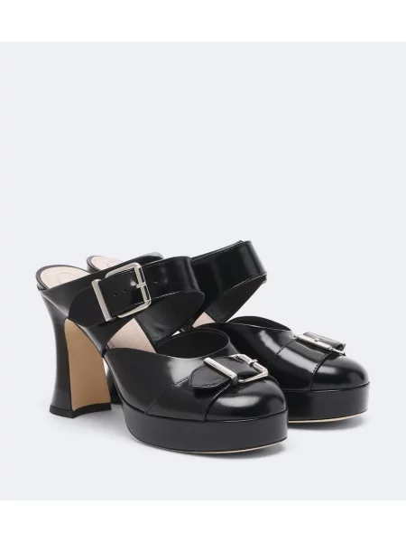 Papuci tip mules Simone Rocha din piele cu cataramă negru