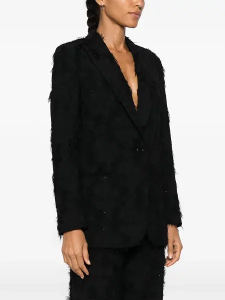 Sacou Nissa cu model floral din jacard negru