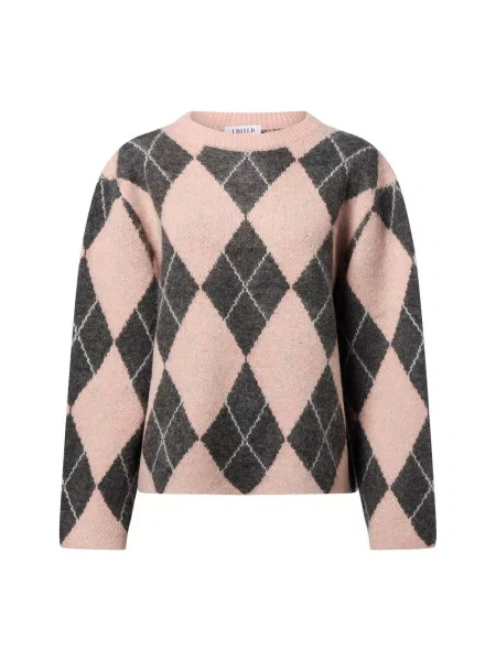 EDITED sweter z dzianiny z zawartością wełny i alpaki Harriet Jumper Kobiety Sztuczne włókno szary|różowy w kratkę 34 szary