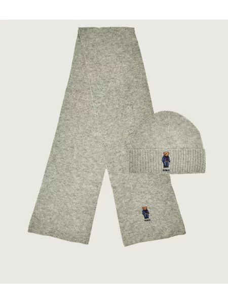 POLO RALPH LAUREN Șal + căciulă cu adaos de lână gri
