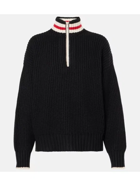 Pulover Brunello Cucinelli de lână de jumătate de fermoar negru