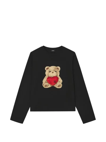 Ursuleț de pluș lung tricou We11done cu motiv cu inimi negru