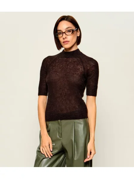 Pulover Boss Black de lână cu guler înalt negru
