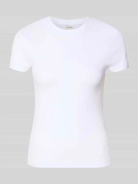 T-shirt o krótkim kroju z okrągłym dekoltem Stefanel biała