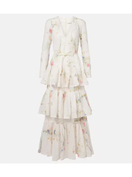 Rochie maxi Zimmermann cu model floral de costum alb