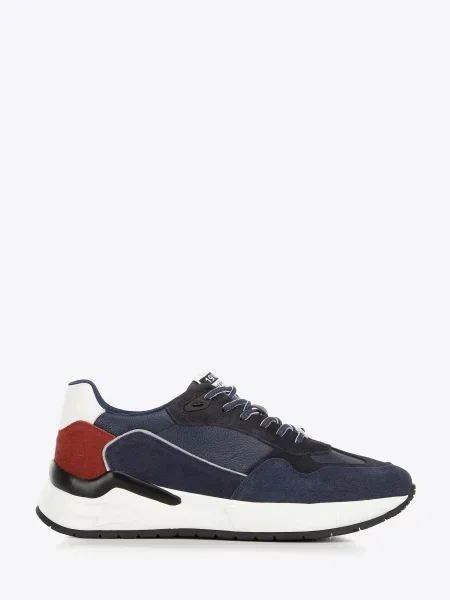 Sneakersy skórzane z motywem w jodełkę niebiesko-czerwone czerwone