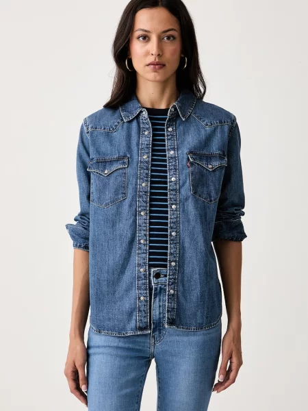 Levi's cămașă de damă din denim HERITAGE WESTERN DENIM albastru