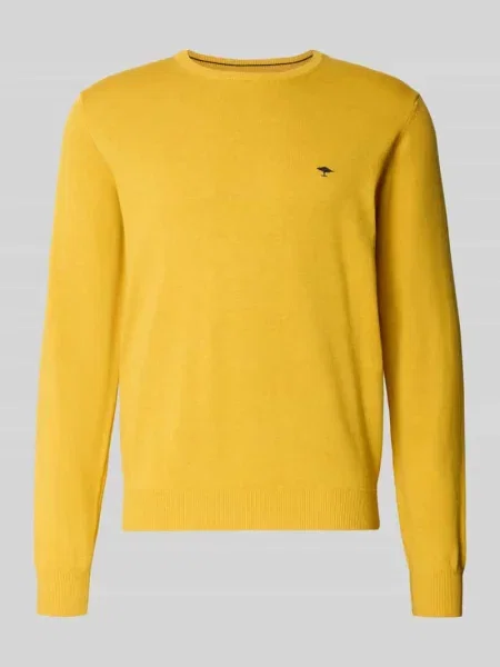 Sweter z dzianiny z czystej bawełny z wyhaftowanym logo Fynch-hatton żółty