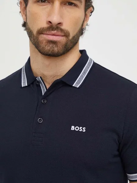 Однотонное поло Boss Green синее