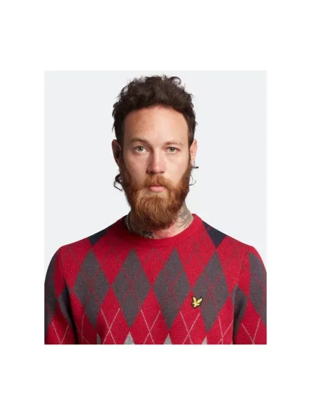 Sweter Lyle & Scott wełniany z wzorem argyle czerwony