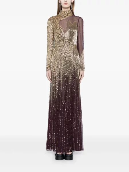 Suknele Jenny Packham su blizgučiais violetinė