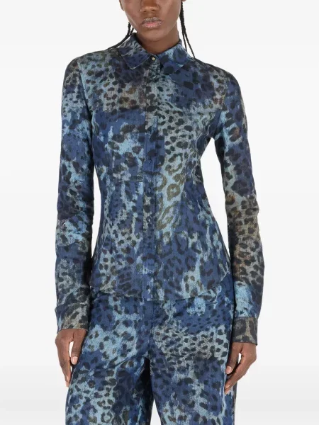 Cămașă Roberto Cavalli cu imagine cu model leopard albastru