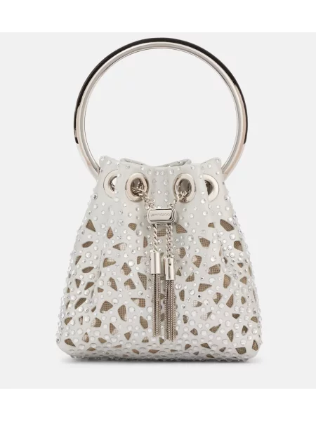 Geantă bucket Jimmy Choo din satin argintiu