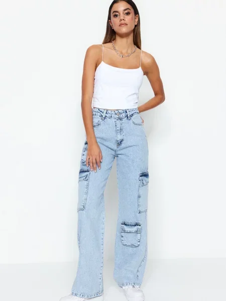 Blugi cu picior larg Trendyol albastru