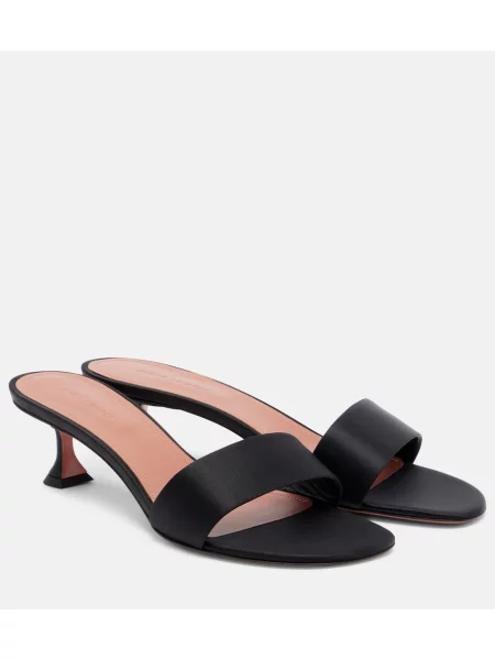 Papuci tip mules Amina Muaddi din satin negru