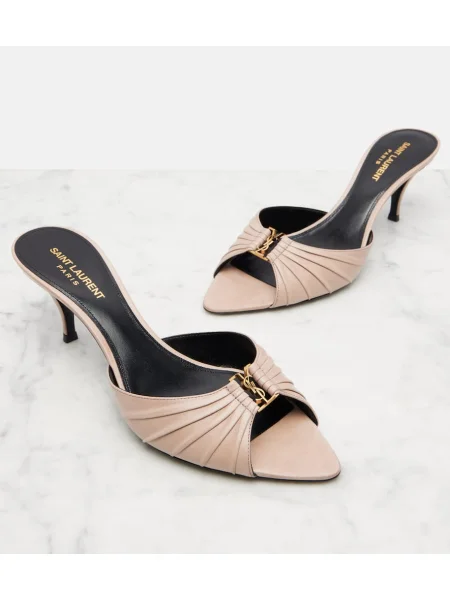 Papuci tip mules Saint Laurent din piele bej
