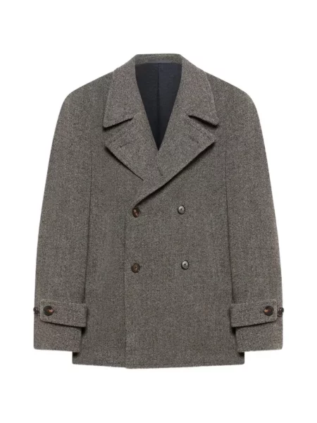 Palton Caruso de lână cu două rânduri de nasturi gri