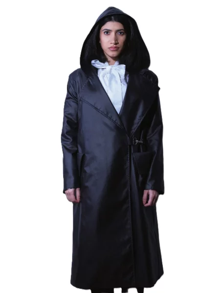 BIBI SAKALIEVA Palton de primăvară-toamnă Black Long Hooded Trench Coat' negru