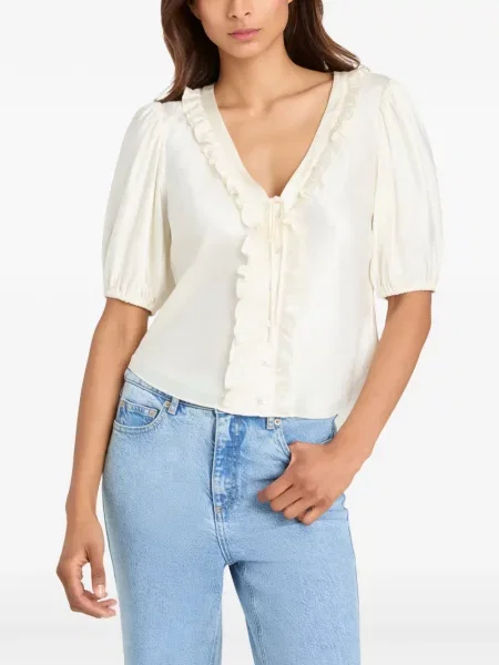 Bluzka Cinq A Sept z dekoltem w serek z falbankami