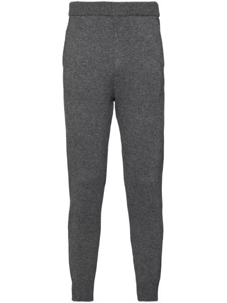 Pantaloni Prada cu broderie din cașmir gri