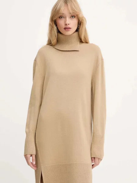 BOSS Orange sukienka z dodatkiem wełny mini prosta beżowy