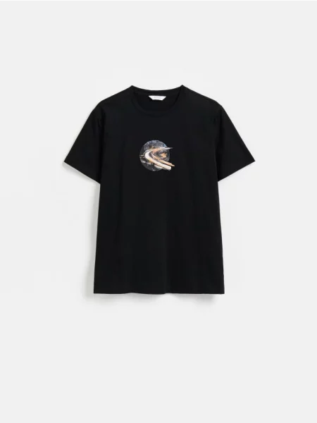 Reserved Tricou regular cu mercerizat negru