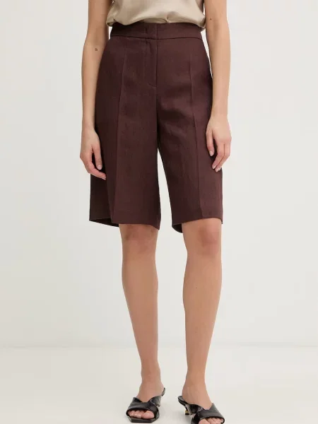 BOSS szorty z lnem tianala brązowe