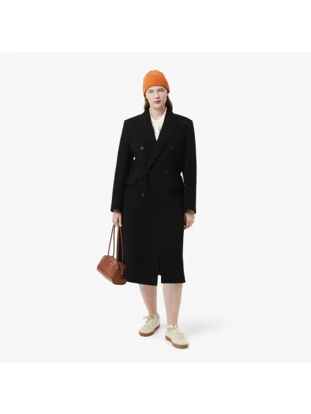Lacoste Wełniany Płaszcz Regular Fit czarny