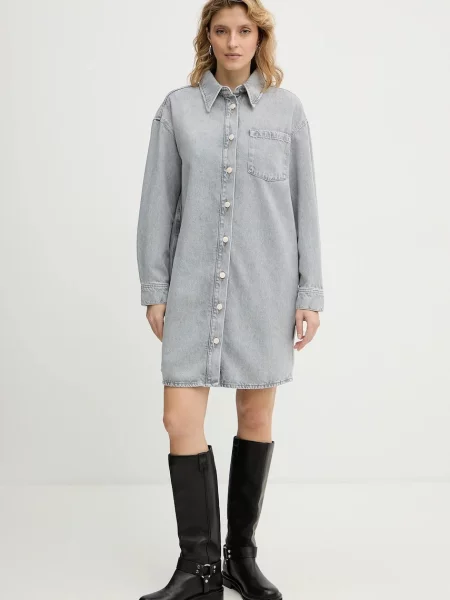 Marc O'Polo sukienka jeansowa mini oversize szary