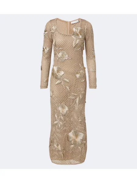Rochie midi Oscar De La Renta cu model floral tricotate cu aplicații