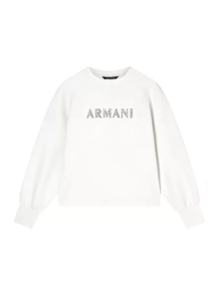 Armani Exchange Bluzy Kobieta S Felpa con logo Strass Girocollo biały