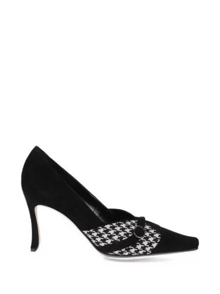 "houndstooth" rašto bateliai Manolo Blahnik su sagtimis juoda