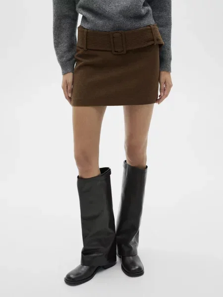 Спідниця міні MANGO вовна/поліестер хакі
