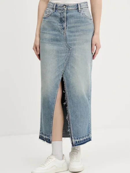 Tommy Jeans fustă jeans maxi drept albastru