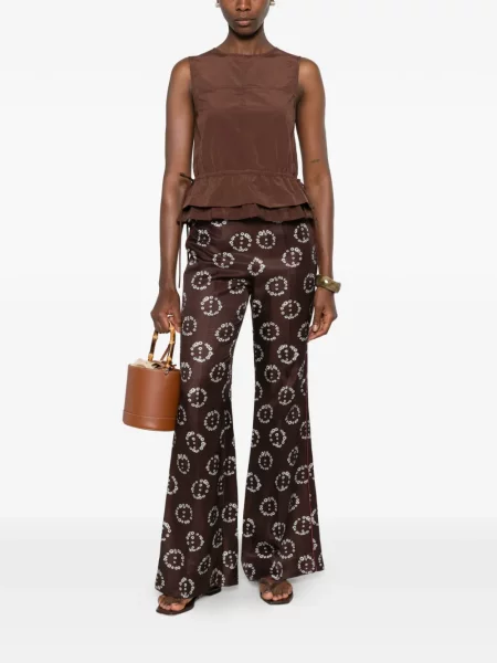 Pantaloni palazzo Sandro cu model floral cu imagine maro