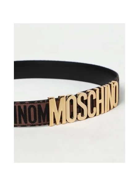 Pasek Moschino skórzany z logo brązowy