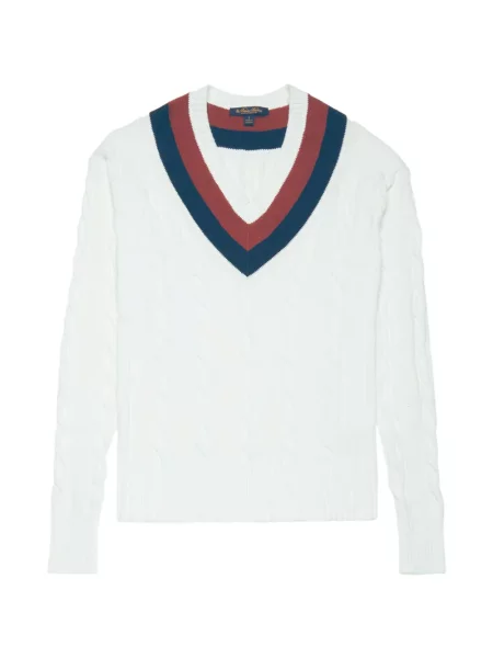 Pulover Brooks Brothers cu decolteu în V tenis alb