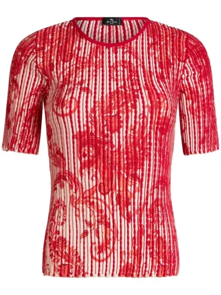 Top Etro cu imagine cu model paisley cu nervuri roșu