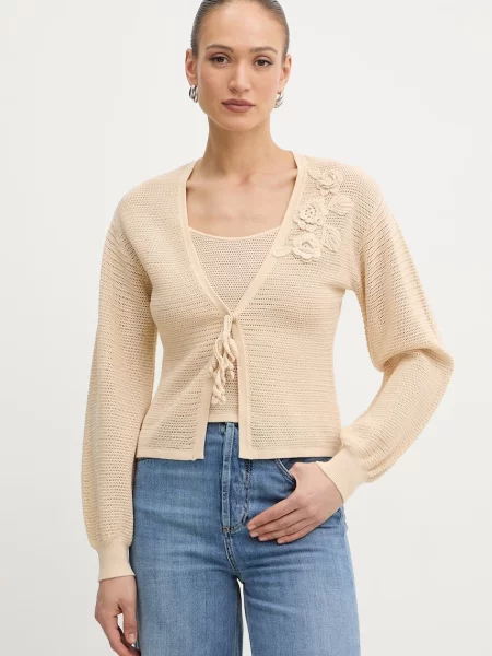 Twinset kardigan z dołączonym topem beżowy