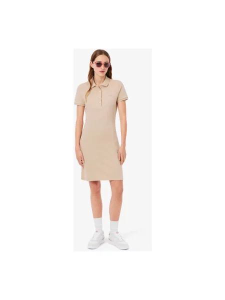 Sukienka mini Lacoste ze stretchu beżowa