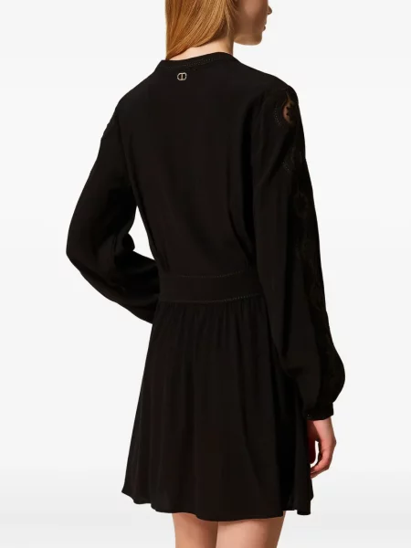 Rochie mini Twinset cu broderie cu decolteu în V de costum negru