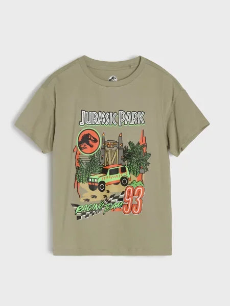 Sinsay tričko s dlouhými rukávy a potiskem Jurassic Park zelená