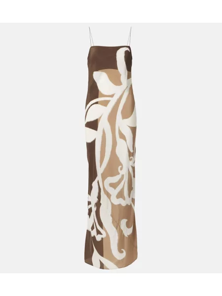 Rochie maxi Sir din satin cu model floral cu imagine maro