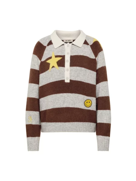 Sweter Lecomte wełniany w paski z paskiem