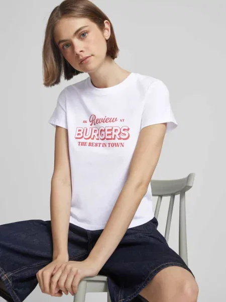 T-shirt z nadrukiem z logo Review biała