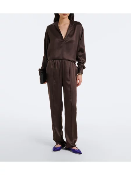 Pantaloni Tom Ford din satin maro