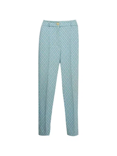 Pantaloni Elisabetta Franchi cu imagine din crep albastru