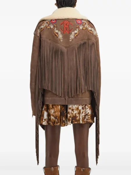 Kožna jakna Roberto Cavalli smeđa