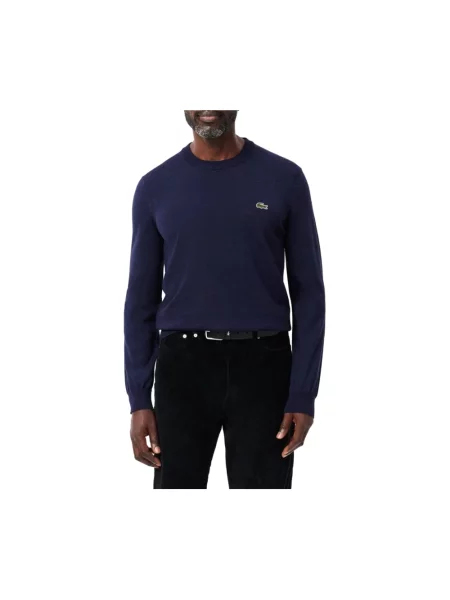 Sweter Lacoste klasyczny z długim rękawem niebieski